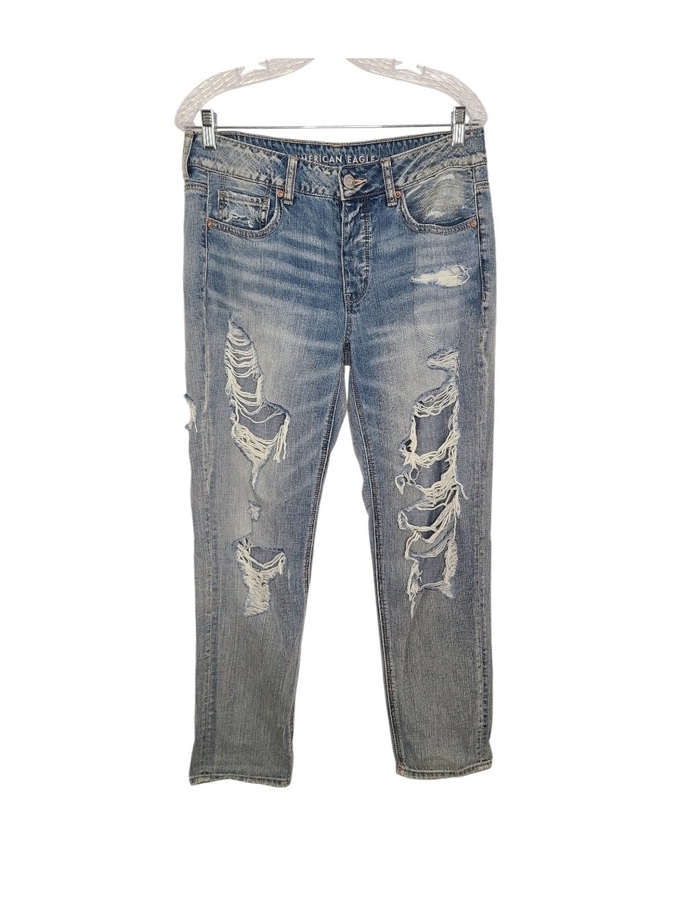 American Eagle Tomgirl Distressed Jeans 8 R Soft Lightweight Button Fly Cropped